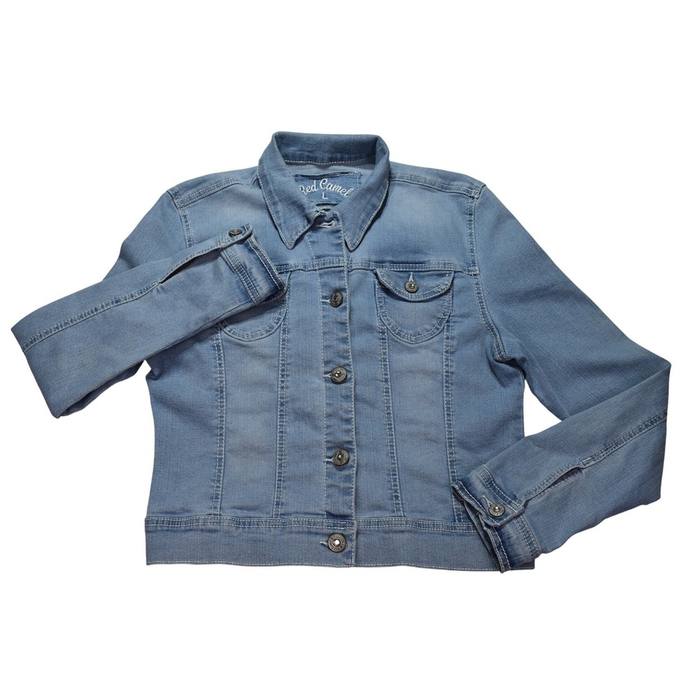 Red Camel Women Light Wash Denim Trucker Jacket Blue Size Large Button Up